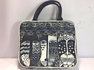 LAUREL BURCH Black White Wild Cat Masks Zipper Travel Organizer W/Handles - Picture 1 of 5