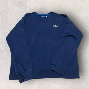 Vintage Adidas Sweater Mens XL Navy Trefoil Faded Crewneck Sweatshirt Streetwear - Picture 1 of 11