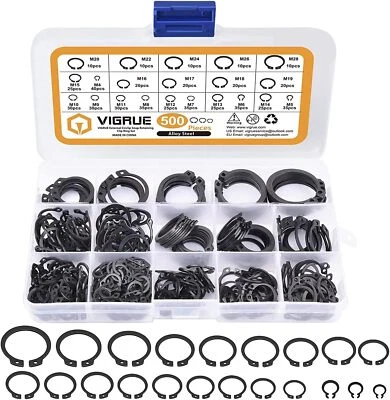 VIGRUE 500tlg Sprengring Sortiment Sicherungsring Set 21 Größe Kohlenstoffstahl