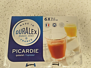 Duralex (6) Drinking Glass Cup Picardie Gobelet Tumbler 16 CL 5 5/8 OZ France