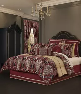 J Queen New York Sovana 4 Piece Queen Comforter Set $399 Red Navy & Gold NWT - Picture 1 of 8