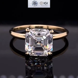 2.30Ct IGI F VS1 Asscher Lab Grown Diamond Engagement Ring In 14K Yellow Gold - Picture 1 of 18