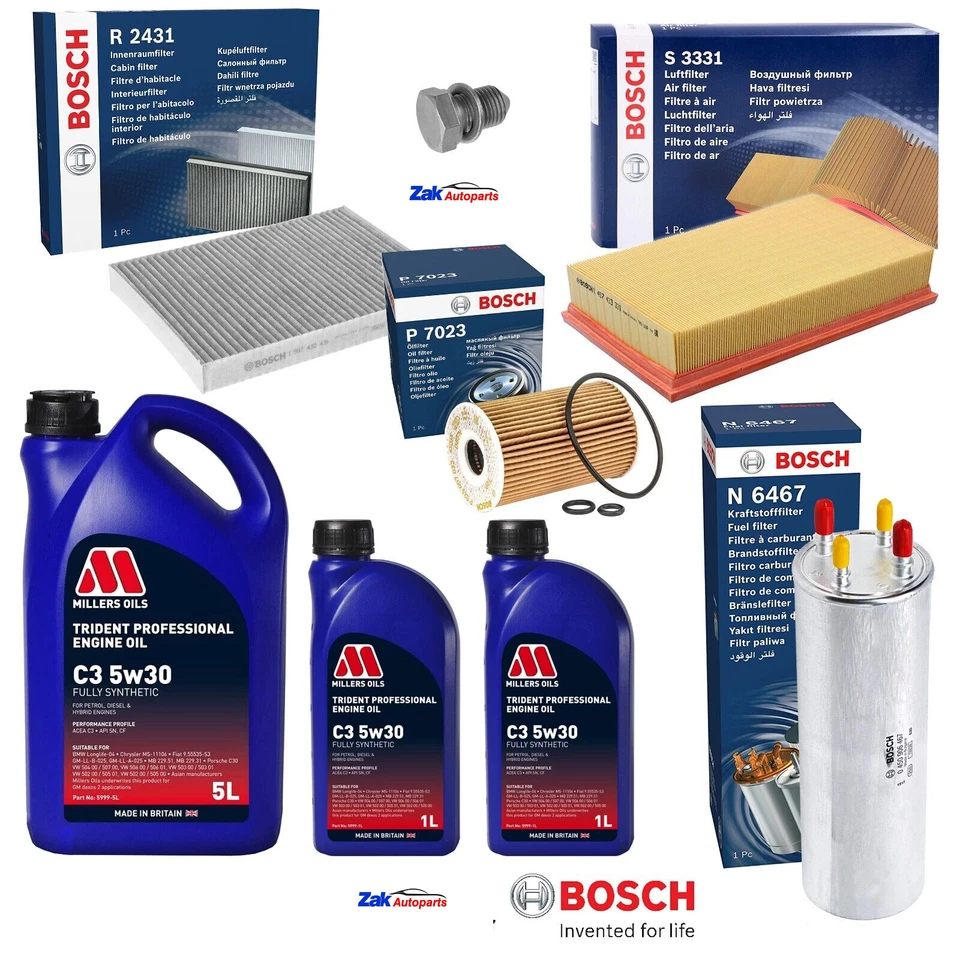 FOR VW TRANSPORTER 2.0 T30 TDI T5.1 MK5 2010-2015 FULL BOSCH SERVICE FILTER KIT - Image 1 of 1