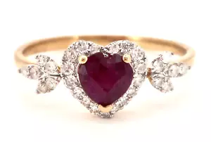 10K YELLOW GOLD HEART SHAPED GENUINE RUBY AND DIAMOND RING - Picture 1 of 8