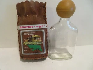 GREEK SOUVENIR LEATHER COVERED BRANDY BOTTLE IMAGE PARTHENON - Picture 1 of 4