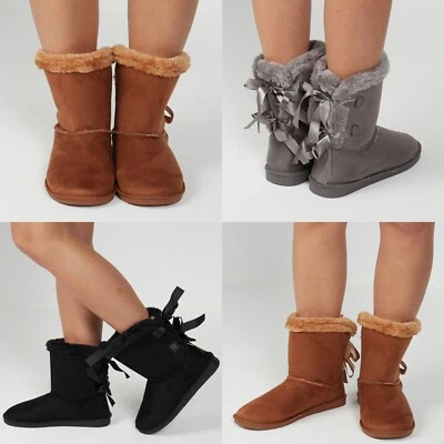 CORE COLLECTION Damen-Stiefeletten mit Fellfutter und flacher Schleife Schnee kuschelig Winter warm halbhohe Schuhe