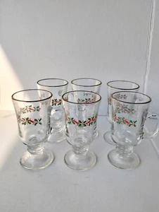 Libbey Guirnalda de Navidad Taza de Café Irlandesa Acebo Verde y Rojo Juego de 6 - Imagen 1 de 4
