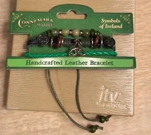 Coll. Of Ireland Connemara Marble Silver Tone Over Brass Leather Charm Bracket - Picture 1 of 3