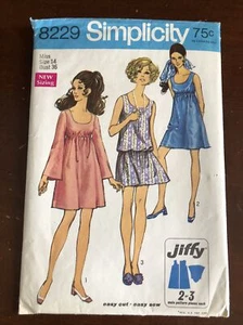 1969 Simplicity 8229 ungeschnittenes Jiffy Kleid Muster Größe 14 Brust 36 Retro Empire Tropfen - Bild 1 von 5