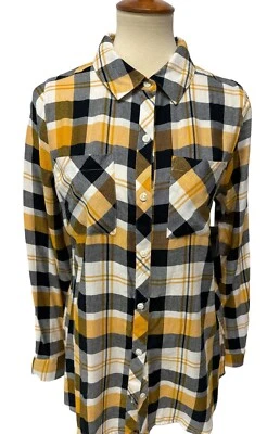 Blusa para mujer Relativity manga larga multicolor a cuadros con cuello abotonado talla M Foto 1 de 4