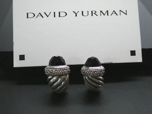 DAVID YURMAN Black Onyx & Diamond Pave Shrimp Omega Sterling 925 Earrings - Picture 1 of 9