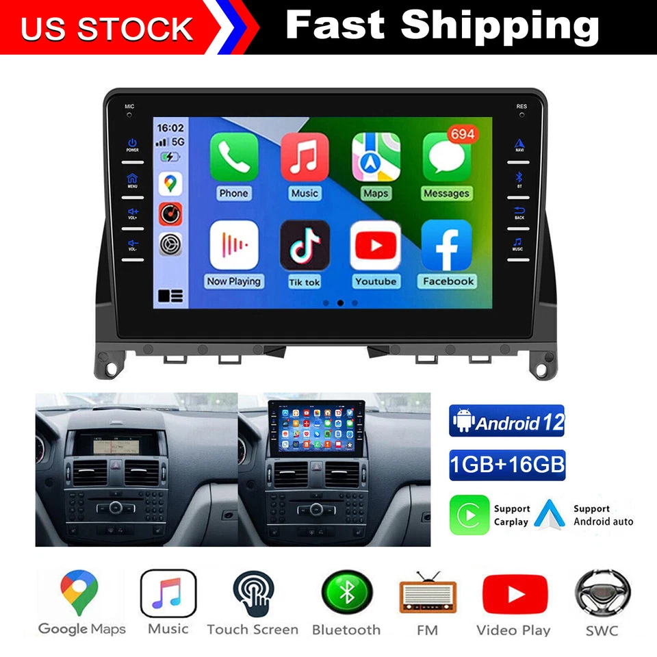 8" Wireless Carplay Radio For Mercedes Benz C200 C230 C300 06-11 Android GPS 32G Foto 1 de 4