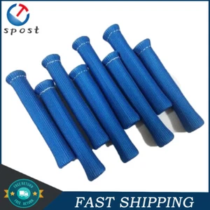 1200° BLUE SPARK PLUG WIRE BOOTS HEAT SHIELD PROTECTOR SLEEVE For SBC BBC 350 X8 - Picture 1 of 6