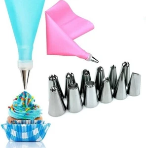 Cake Decorating Equipment 14 Pieces Icing Decoration Kit Piping Nozzle + Silicon - Picture 1 of 5