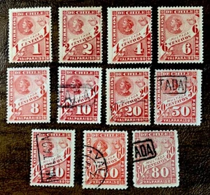 Chile Briefmarken J31-J42 portofällig rot auf Stroh farbiges Papier gebraucht/postfrisch aufklappbar - Bild 1 von 7