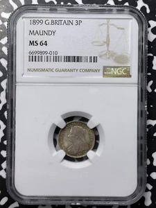 1899 G.B. Maundy 3 Pence Threepence NGC MS64 Lot#G7535 Silver! Choice UNC! - Picture 1 of 3