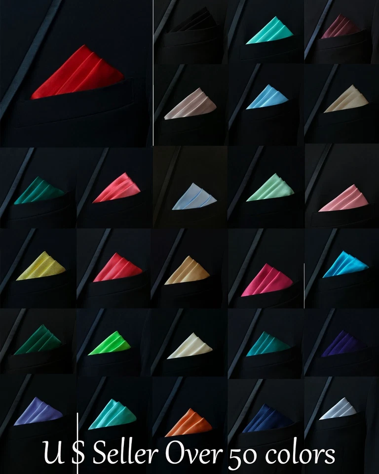 Pañuelo de bolsillo para hombre, pañuelo de alta calidad satinado patrón liso colores Foto 1 de 1