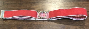 Vintage Childs Elastic Belt Adjustable Red White Interlocking Gold Metal Accent - Picture 1 of 5