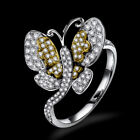 Unique! 18K White Gold Full Cut Diamonds Engagement Cluster Set Butterfly Ring