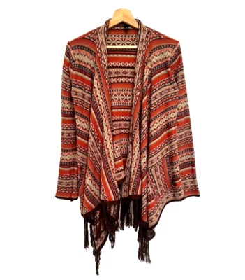 Cárdigan ELAN Frente Abierto Suéter Boho Isla Justa Tejido Manga Larga Flecos Talla S Foto 1 de 4