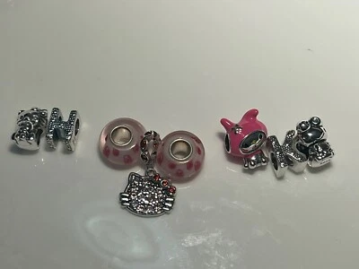 Dijes colgantes de cristal de Murano rosa circonita cúbica Hello Kitty Keroppi My Melody Euro Pan #3 Foto 1 de 4