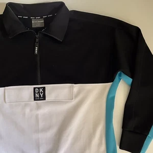 DKNY Sport 1/2 Zip Pullover Sport Sweatshirt Black/White/Aqua Women’s Size S - Picture 1 of 8