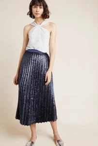New - Anthropologie Maeve Natalia Sequined Midi Skirt in Navy/Marin Size 4 Small - Picture 1 of 13