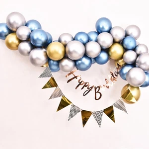 XXL Luftballon Set 55 Teile Blau Gold Latex Happy Birthday Banner Deko Party - Bild 1 von 1