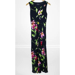 90s Vintage Lily Sleeveless V Neck Maxi Dress Black Floral Size Small S - Bild 1 von 6