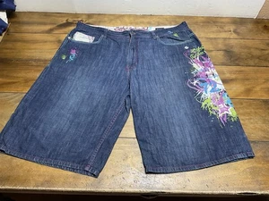VTG Ecko Unltd Shorts Mens Sz 42 Blue Denim Baggy Jorts Graffiti Hip Hop Y2K - Picture 1 of 15
