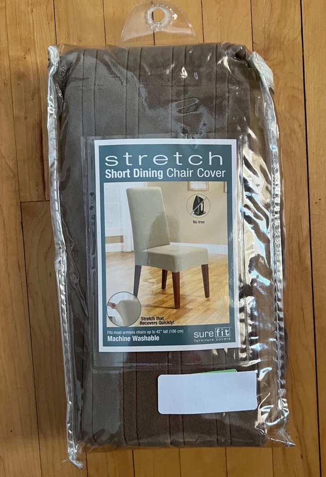 Sure Fit Stretch Pinstripe - Shorty Dinning Room Chair Slipcover - Taupe (SF37384)