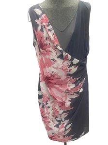 RJR John Rocha Dress Grey Pink Flower Print Wedding Races Knee Length UK Size 16 - Picture 1 of 8