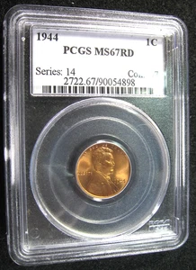 1944 p  LINCOLN WHEAT CENT - PCGS MS 67 RD - Red - Picture 1 of 2