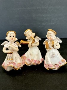 Vintage Lefton Porzellan Engel Figur Set 3 Musikinstrumente Japan 50er 60er - Bild 1 von 24
