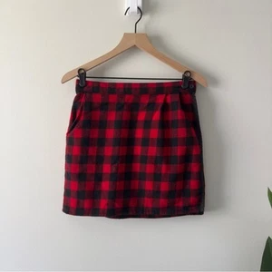 Vintage Woolrich Wool Blend Red Black Plaid Casual Wrap Mini Skirt preppy school - Picture 1 of 11