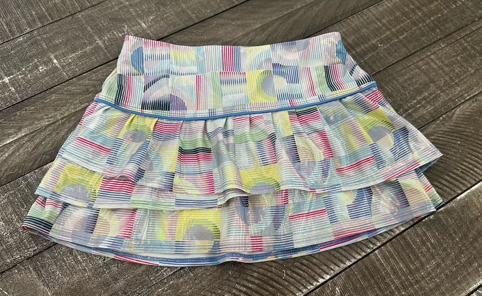 Lucky in Love Tiered Tennis Golf Skirt Geometric Foil Print Girls Size 10-12 - Image 1 of 4