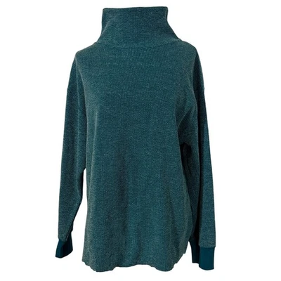Nike Yoga Therma-Fit Turtleneck Long Sleeve Size L Teal Textured Loose Fit NEW - Image 1 of 4