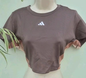 Adidas Womens Aeroready Colorblock Cropped Top Earth Strata Size L (16/18) BNWT - Picture 1 of 4