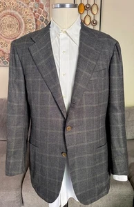 Kiton Mens 100% Cashmere Olive Gray Blue Plaid 3 Btn Blazer Jacket Sz 42 R MINT! - Picture 1 of 9