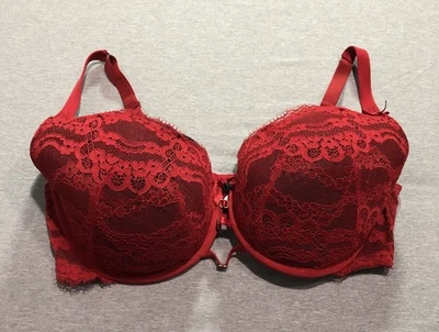 Cacique Bra Women's 38DDD Boho Romantic Floral Laced Feminine Cherry Red - Image 1 of 4