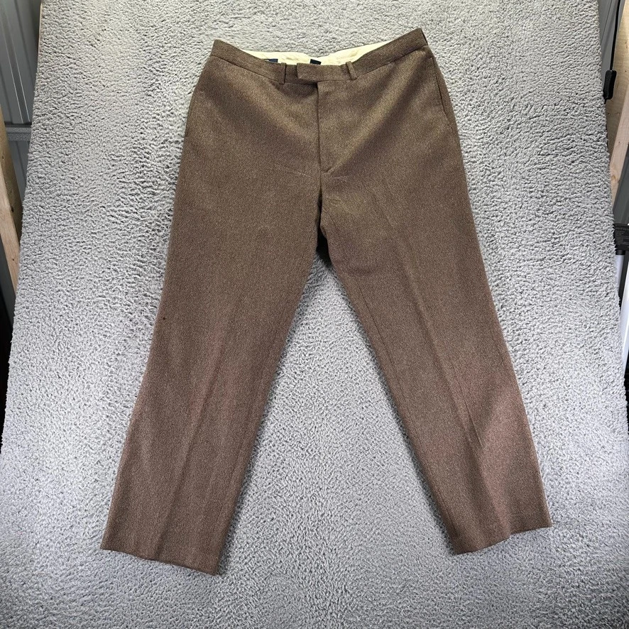 Vintage Polo Ralph Lauren Dress Pants Mens 38x31 Brown Wool Knit Blend Stretch - Image 1 of 4