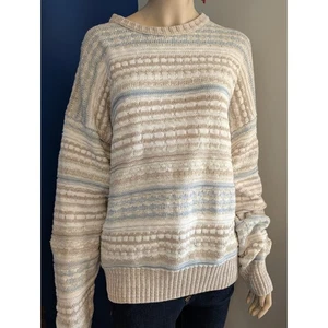 Christopher Hayes Herren Gestreifter Strick Struktur Pullover 100% Baumwolle Beige Blau XL - Bild 1 von 10