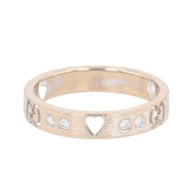 Anillo Gucci .24ctw Corte Redondo Diamante Calor Icono Banda Oro Blanco 18k Talla 7.5 Foto 1 de 4