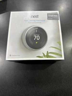 Google Nest Learning Thermostat - Stainless Steel - T3007ES New In Box - Image 1 of 2