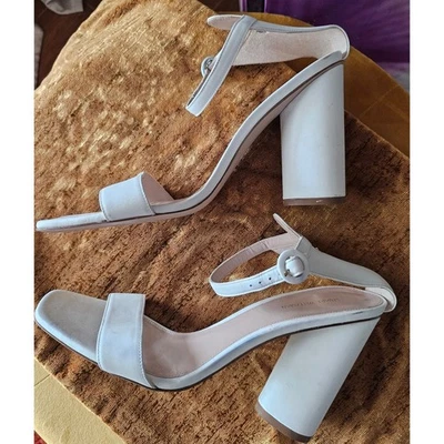 Stuart Weitzman Sandals Women's White Leather Block Heel Ankle Strap 12M YJ01 - Image 1 of 4