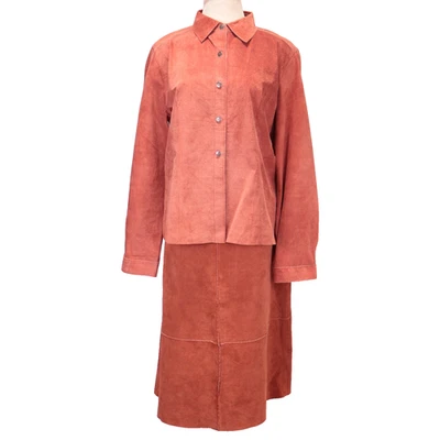 Brandon Thomas Maxi Skirt Jacket Suit Salmon Suede Leather 2 Piece Sz 16 EUC - Image 1 of 4