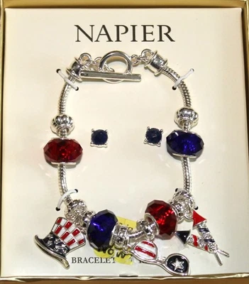 Juego de pulsera y pendientes patrióticos Napier rojo, blanco y azul nuevo con etiquetas Foto 1 de 4
