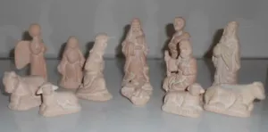 VINTAGE TERRA COTTA GEBURTENFIGUREN 12-TEILIGES SET MARY JOSEPH BABY JESUS 5 - 1,5 ZOLL H - Bild 1 von 3