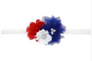 Red White Navy Jeweled Flower Sparkle Headband Patriotic 4th of July - Picture 1 of 1