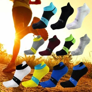3 x Men Cotton Running Ankle Sports Toe Socks Five Finger Grey Blue Black Yellow - Picture 1 of 22
